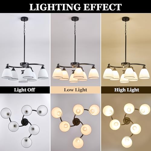 6-Light Modern Chandelier Light Fixture for Dinner Room, Matte Black Hanging Lamp with Frosted Milk White Glass Lampshade, Adjustable Height Pendant Ceiling Light for Island Entryway Office Bedroom by BEIOPBRN - Used condition - Image 4