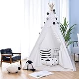  Triclicks Tienda Tipi Tienda India Tienda de Campaña Infantil Tipi Indio Tienda IndiaJuego Algodón Lienzo para Niños Niño y Una Niña(Blanco)