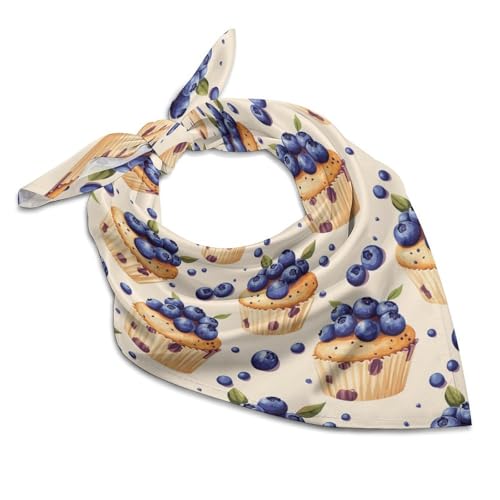 Blueberry Muffins Cakes Head Scarf for Women Hair Scarves Square Hair Wrap Headscarf for Travel Beach