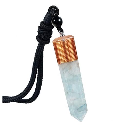 Mookaitedecor - Collar con colgante de punto de cristal de aguamarina para mujer, hombre, péndulo de chakra curativo de reiki, para adivinación de dues, piedra de cuarzo con resina