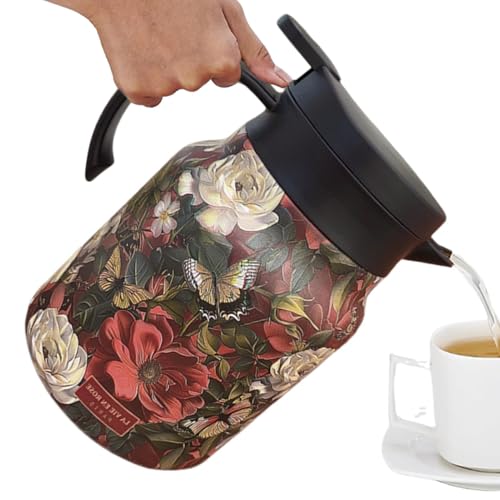 Sghtil Térmica con Aislamiento - con Diseño Floral 1000ml Linda de Acero Inoxidable | Jarra térmica Aislada para Reuniones Familiares Acción de Gracias Navidad