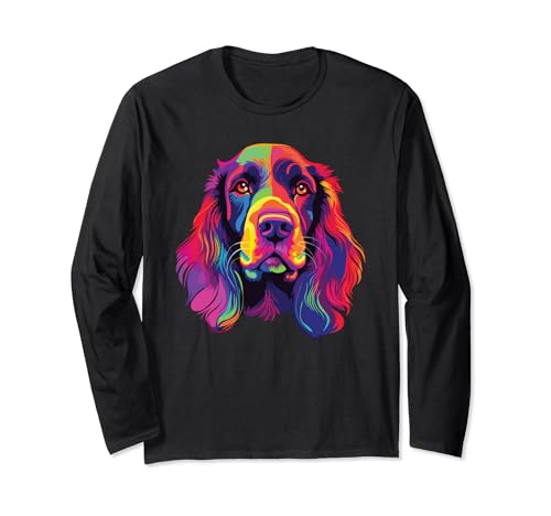 Watercolor Colorful Field Spaniel Dog Long Sleeve T-Shirt