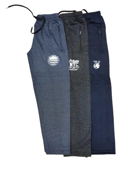 Boys Non-Jogger Track Pants Pack of 3 – Ultra Soft Cotton Rich, Lightweight Sports & Night Wear with Elastic Closure (Navy, Light Blue, Dark Grey)-image-1