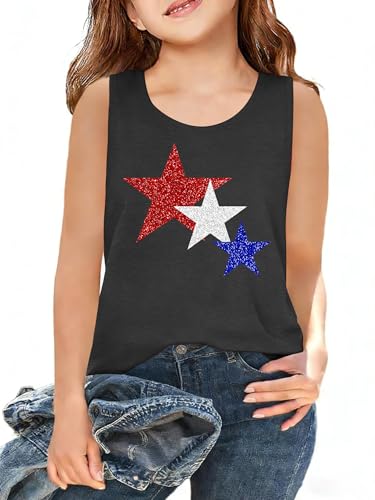 WOSHN Kids American Flag Shirt Boys Girls 250th Anniversary USA Tank 4th of July T Shirts USA Sleeveless Tops(Grey,160)