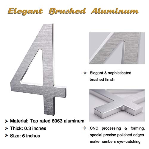 6 Inch Modern House Numbers- Premium Aluminum Floating Home Address Number With Exquisite Drawing Process, Silver, Number 9 #TOP2