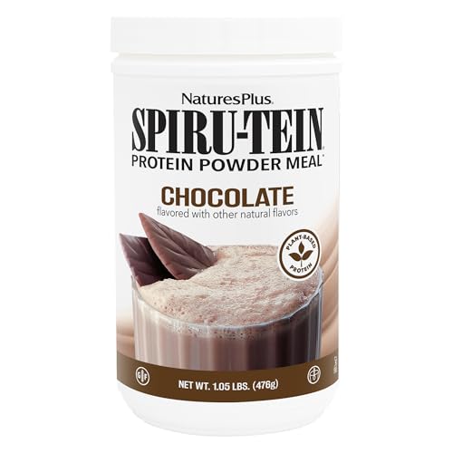 NaturesPlus SPIRU-TEIN Chocolate - 1.05 lb - Plant-Based Protein Shake - Non-GMO Vegetarian Gluten Free - 17 Total Servings