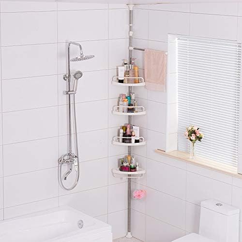 JoYo Tension Corner Shower Caddy, Adjustable Height Pole, Rustproof Stainless Steel, Ivory White