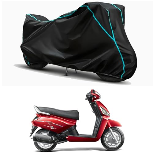 Image of Waterproof Bike Body Cover Compatible for | Mahindra Gusto 125 VX | Taffeta Fabric, Sky Piping Design, Bottom Elastic Fit | Dustproof, Sun UV & Rain Protection for All Weather.