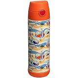 Snug Kids Water Bottle - insulated stainless steel thermos with straw (Girls/Boys) - Beach, 17oz
