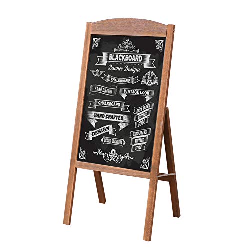 UNHO Pizarra Caballeta de Madera de Pie, Pizarra Tiza Magnética Tablero Publicitario para Menú Anuncios Promociones Pizarra Plegable para Restaurante Cafetería Bar Color Marrón