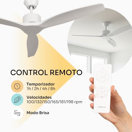 Miniatura 4 de Mellerware - Ventilador De Techo Con Mando A Distancia Brizy! 45 W 6 Velocidades Ultra Silencioso Función Verano-Invierno Temporizador 3 Aspas 132 De Diámetro Motor Dc White
