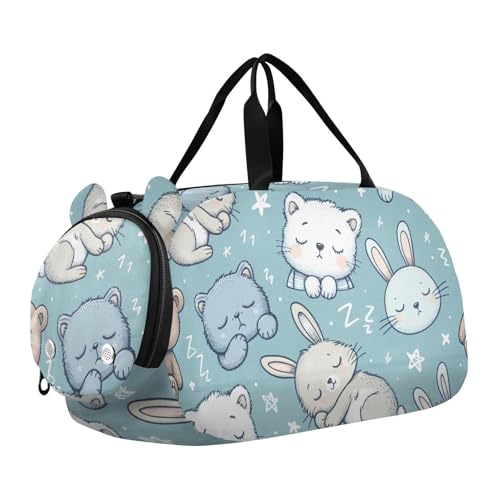 Cute Animals Kids Overnight Duffle Bag,Gymnastics Sports Dance Bag with Shoe Compartment & Wet Pocket, Travel Weekender Tote for Boys & Girls