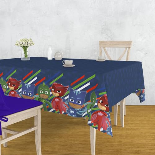 Image of Unique Multicolor Rectangular PJ Masks Plastic Table Cover (54 inch x 84 inch) 1 Count - Reusable Plastic Tableware, Perfect Party Decorations for Themed Events & Birthday Celebrations (Pack of 2)