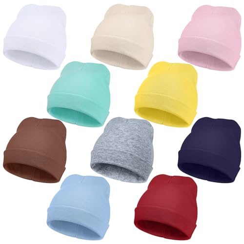 Image of Velmitten 10 Pcs Preemie Hats Cotton Preemie Caps Bows Turban Premature Baby Boys Girls Hospital NICU Hat