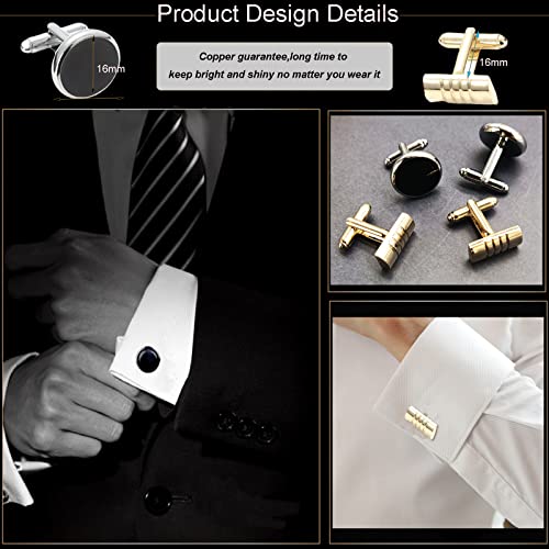 SONNYX 12 Pairs Cufflinks for Men Classic Tone Cuff Links Silver Black Striped Disc Square Rectangle Cuff Links Shirt Suit Men’s Cufflinks For Wedding Groom Business3