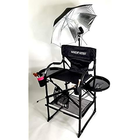 OASIS Unique Tuscany PRO Studio Professional Make up & Hair Chair with Professional Lamp Combo Product - Adjustable Seat Heights - Carry Bag Included Cover