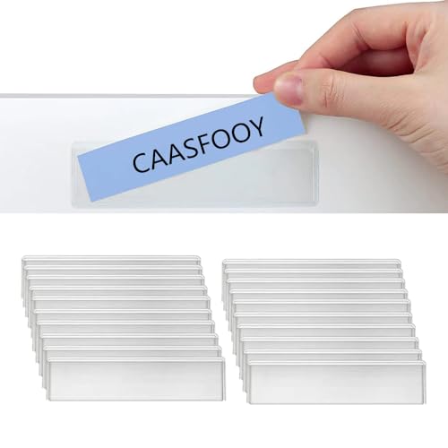 CAASFOOY Lot de 40 porte-étiquettes adhésives en plastique transparent, porte-étiquettes autocollantes, pour bacs de rangement avec étiquettes nominatives,...