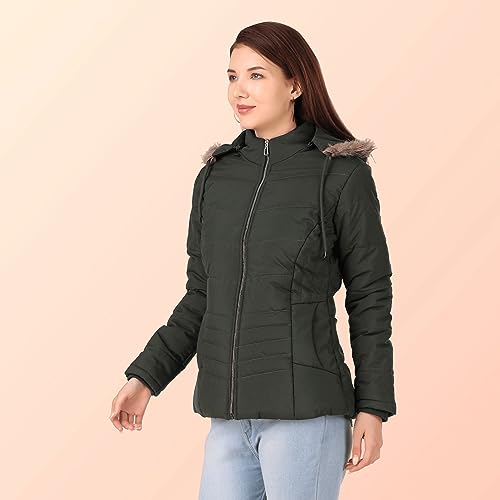 Image of Brazo Girls and Women's Puffer Regular Fit Bomber Jacket For Winter Wear | Hooded Neck | Full Sleeve | Zipper | Casual Jacket For Woman & Girl | Western Stylish Jacket For Women