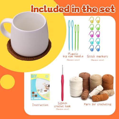 dipeer Crochet Kit, 4 Pcs Coaster Crochet Kits for Beginners Adults with Step-by-Step Video Tutorials Crochet Hook Yarn - Image 2