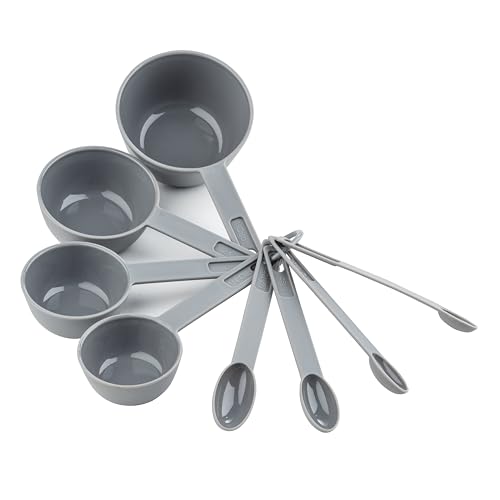 TableCraft 8-Piece Gray Measuring Set – 4 Measuring Cups & 4 Measuring Spoons, Durable Polypropylene, Stackable Kitchen Measuring Set for Accurate Cooking & Baking Measurements