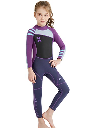 Dive & Sail Kid Girls 2.5Mm Neoprene One Piece Wetsuits Long Sleeve Swimsuit Upf 50+ Uv Protection Rash Guard For Swimming Diving Surfing 8-9 Years Purple #TOP3