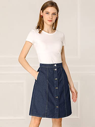 Allegra K A20010300UX0134 Women'S Denim Skirts Summer A-Line Short Button Down Jean Skirt X-Large Navy Blue thumb #1