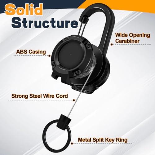 Schlüsselanhänger Ausziehbar 3 Stücke Schlüsselband Ausziehbar Ausweis JoJo Einziehbarer Schlüsselanhänger mit 60cm Stahldrahtseil, Ausweishalter Ausziehbar mit Karabiner, Schwarz