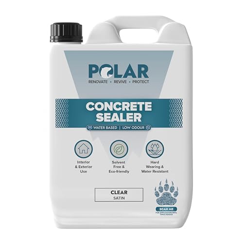Polar Dust Proof Concrete Sealer - 5 Litres | Clear Satin Finish | Interior & Exterior Concrete Sealant for Stone Garages Kitchens Factories Warehouses & Walls | Attractive Sheen Finish