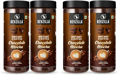 Image of Bevzilla Chocolate & Mocha (Choco-Mocha) Instant Coffee Powder Jar - 400GM (200gx2) | Arabica Beans with Chocolaty Twist | Perfect for Espresso, Latte & Cappuccino | Enjoy Hot & Cold (Pack of 2)
