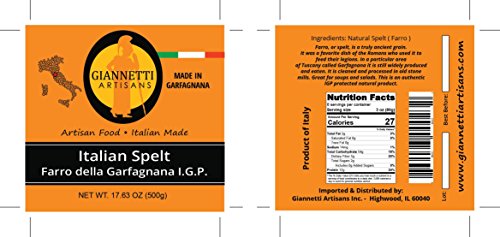 Giannetti Artisans All Natural Spelt Grains From Tuscany Igp Certified (Farro Della Garfagnana) - 1Lb Bag #TOP3