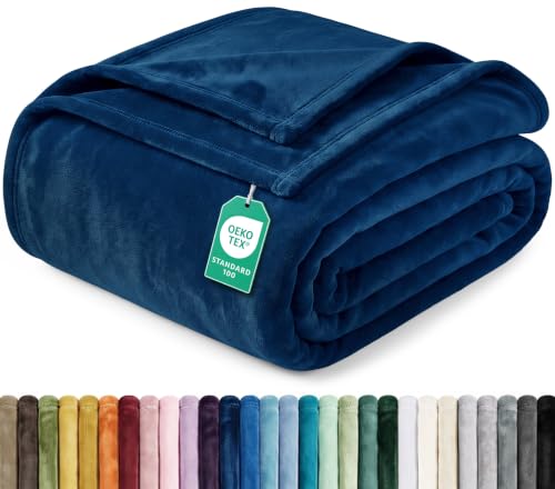 Soft Fleece Blanket for Bed Queen Size Navy (90x90 Inch)