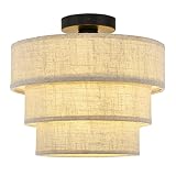XININSUN Semi Flush Mount Ceiling Light Fixture,3-Tier Drum Linen Ceiling Light Fixture,Modern Close