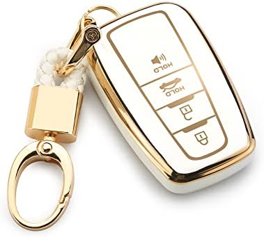 FT-BH For Toyota Key Fob Cover, Soft TPU, gold Keychains, Car Key Case Protection for 2018-2023 Camry RAV4 Highlander Avalon C-HR Prius Corolla GT86 White