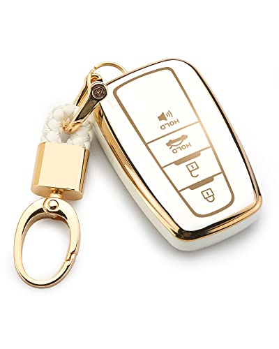 Ft-Bh For Toyota Key Fob Cover, Soft Tpu, Gold Keychains, Car Key Case Protection For 2018-2023 Camry Rav4 Highlander Avalon C-Hr Prius Corolla Gt86 White #TOP3