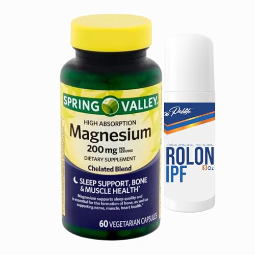 Health Spring Valley Magnesium Bis Glycinate 200 mg = High Absorption = Magnesium Supplement for Muscle, Heart, Bone and Sleep Support (60 Capsules) + Roll on for Muscle & Joint Wellness (Bundle)