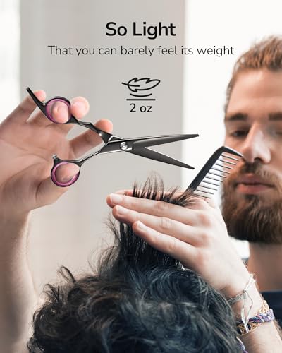 Image of Hair Cutting Scissors, ULG Professional Hair Scissors 6.5 inch Right-Hand Razor Edge Barber Shears Salon Hair Cutting Shears Made of Japanese Stainless Steel, Hand Sharpened Black-Pink