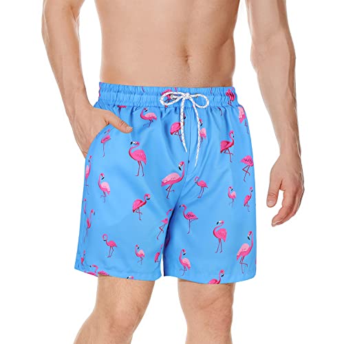 Zando Mens Swim Trunks Quick Dry Beach Shorts For Men Bathing Suits Beachwear For Men Summer Swim Shorts With Pockets Mens Swimming Trunks For Men Sky Blue Flamingo Shorts L #TOP1