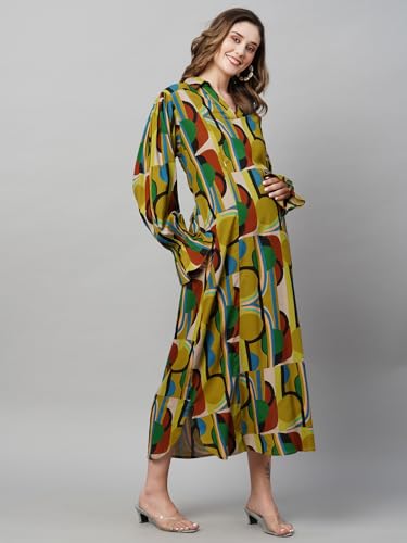 Image of MomToBe Women's Rayon Maternity Dress /Western Dress with Zippers for Nursing Pre and Post Pregnancy (Multicolor ; Large)