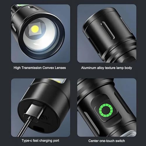 Image of 603 (ZOOMABLE Metal) 5 Modes Flashlight, Super Bright Cree T6 LED Light Torch (Black, 13.5 cm, Rechargeable)