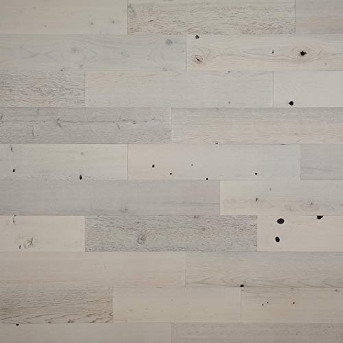 Timberchic River Reclaimed Wooden Wall Planks - Simple Peel & Stick Wall Covering Application For Diy Accent Wall & Home Improvement - Modern, Premium Wall Paneling 5" Wide - 20 Sq. Ft, Coastal White #TOP4