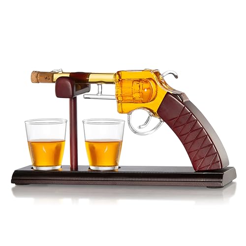 Whisky karaf set - Gun Whisky Karaf met 2 glazen - Whisky Cadeaus voor Mannen Verjaardag, Vaderdag, Valentijnsdag - Pistool Whisky Karaf Bar Accessoires voor Whisky Liefhebbers