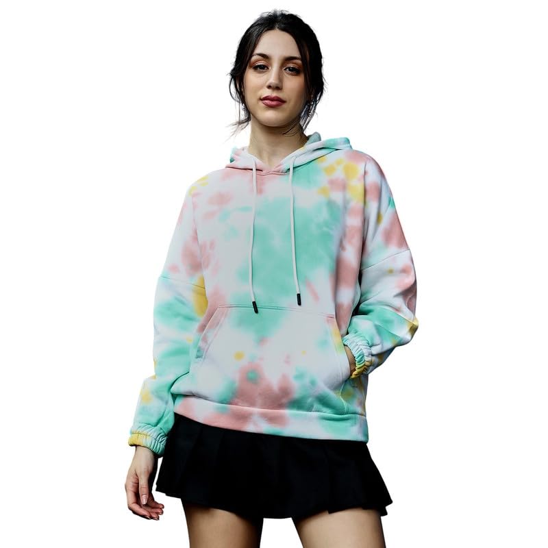pinacolada Women's Hoodie, Hooded Neck, Long Ribbed-Cuff Sleeves, Pull On Closure, Abstract Print Fleece Knitted Shirt for Casual, Mint Green:Rouge Pink-picture-38