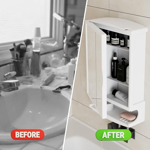 Image of GLOXY Premium ABS White Bathroom Cabinet with Mirror - 6in1 Multipurpose Washroom Cabinet Storage to Keep Toiletries Well Organised -Smart Ultra Clear Wall Mount Mirror Box for Bathroom