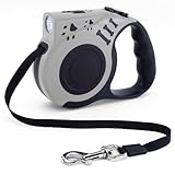 COSOWO 16FT Retractable Dog Leash with LED Flashlight for Night Walking, USB Rechargeable Hands-Free Leash for Small Medium Dogs, Automatic Locking & Extending, Grey