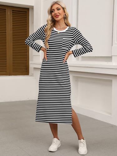 Image of ANRABESS Women Fall Long Sleeve Midi T Shirt Dresses with Pockets