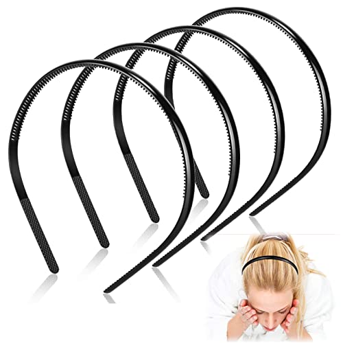 Gomas De Plástico Para El Cabello 4 Piezas Diademas De Plastico Con Dientes Diademas Finas De Plástico Diademas De Bricolaje Para La Limpieza Facial Diaria y La Fijación Del Cabello 8mm Negro Cover