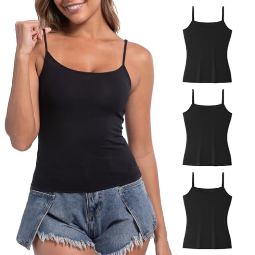 Image of WEASIC Vest Tops Women UK Multipack Women's Vests Womens Vest Tops White cami top Ladies Vest Size Cotton Camisole Tank top Women lace cami (3 Pack- Black, XL)