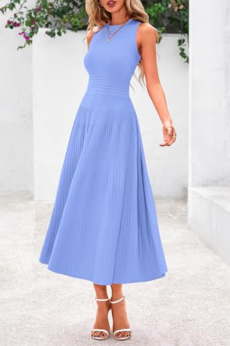 Image of PRETTYGARDEN Spring Casual Dresses for Women 2026 Summer Business Work Midi Sleeveless A Line Pleated Cocktail Dress