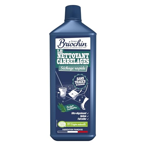 JACQUES BRIOCHIN - Super Nettoyant Carrelage - Séchage Rapide - Sans Traces - Ultra Dégraissant - Parfum Eucalyptus - 96.6% d'Ingrédients d'Origine Naturelle - Ecocert - Fabrication Française - 1L