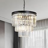 GDLT 15.7" Black Crystal Chandelier, 6-Light K9 Crystal Pendant Lights Modern 3-Tier Luxury Crystal Hanging Ceiling Light Fixture for Hallway Dining Room Living Room Bedroom Kitchen Island